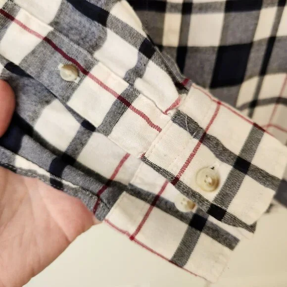 Banana Republic Men's Untucked Fit Plaid Long Sleeve Shirt Navy/Red/White Casual - Picture 5 of 9